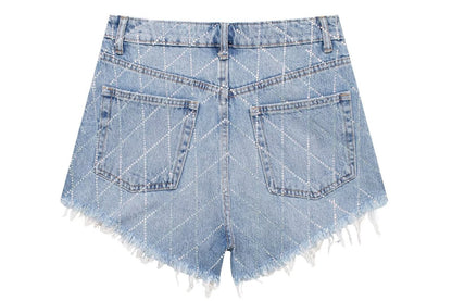 High Waist Stich Edge Denim Shorts