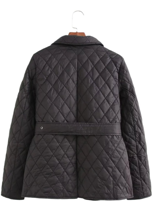 Street With Belt Quilted Embroidery Cotton Coat Jacket