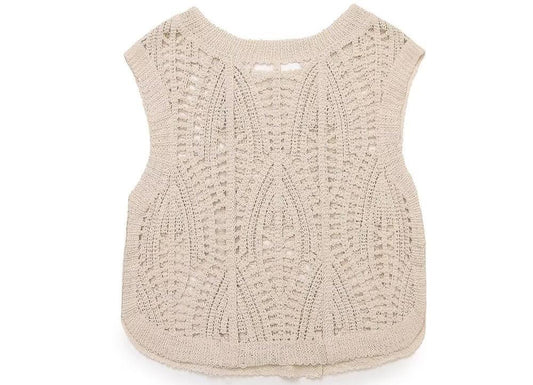 Casual Hollow Cutout Sleeveless Crocheted Top