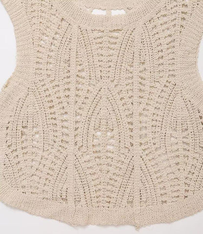 Casual Hollow Cutout Sleeveless Crocheted Top