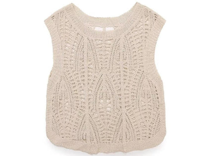 Casual Hollow Cutout Sleeveless Crocheted Top