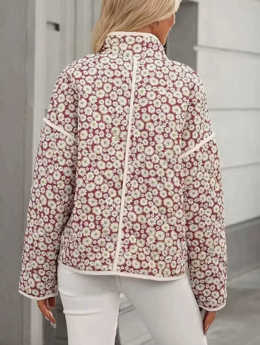 Street Stand Collar Floral Cotton Padded Jacket Coat