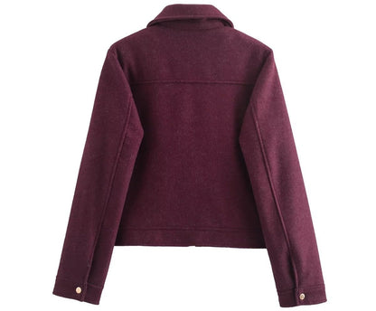 Soft Woolen Coat with Pocket Zipper