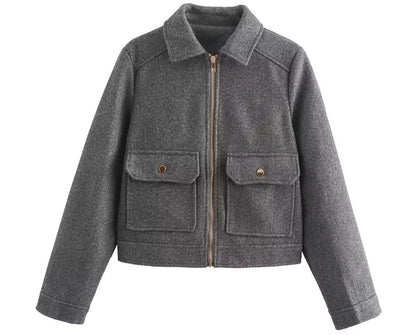 Soft Woolen Coat with Pocket Zipper