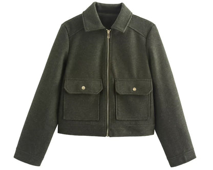Soft Woolen Coat with Pocket Zipper