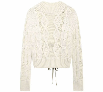 Back Opening Design Eight Strand Knitted Sweater