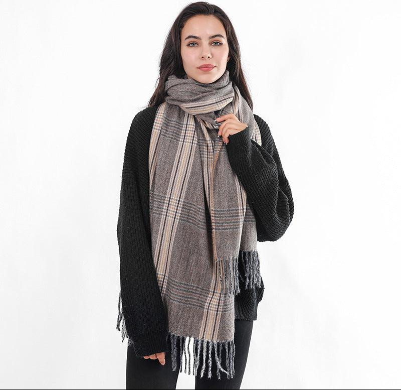 Barbed Fringe Plaid Scarf