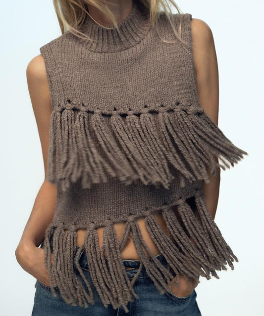 Tassel Knitted Sweater Vest Top