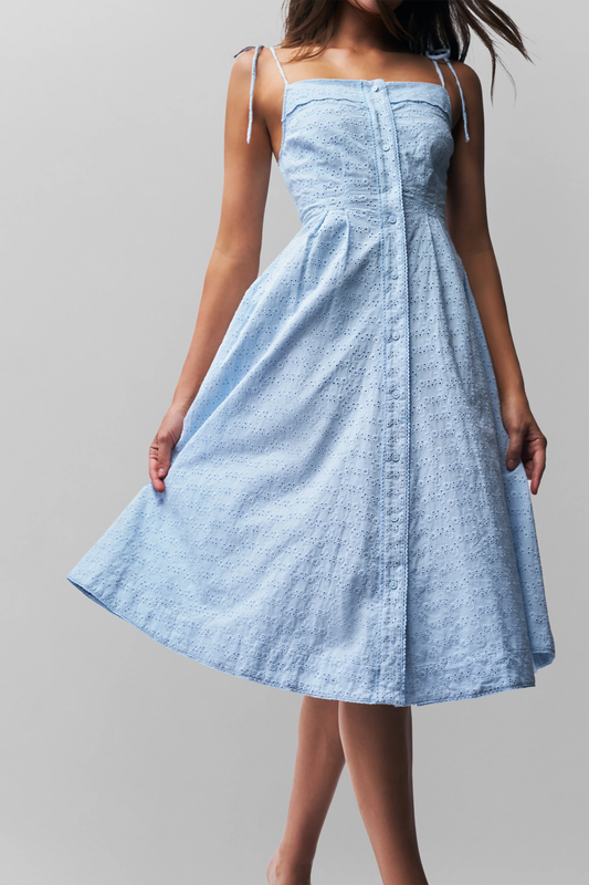 Tight Waist Embroidered Strap Maxi Dress