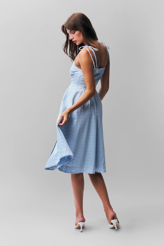 Tight Waist Embroidered Strap Maxi Dress