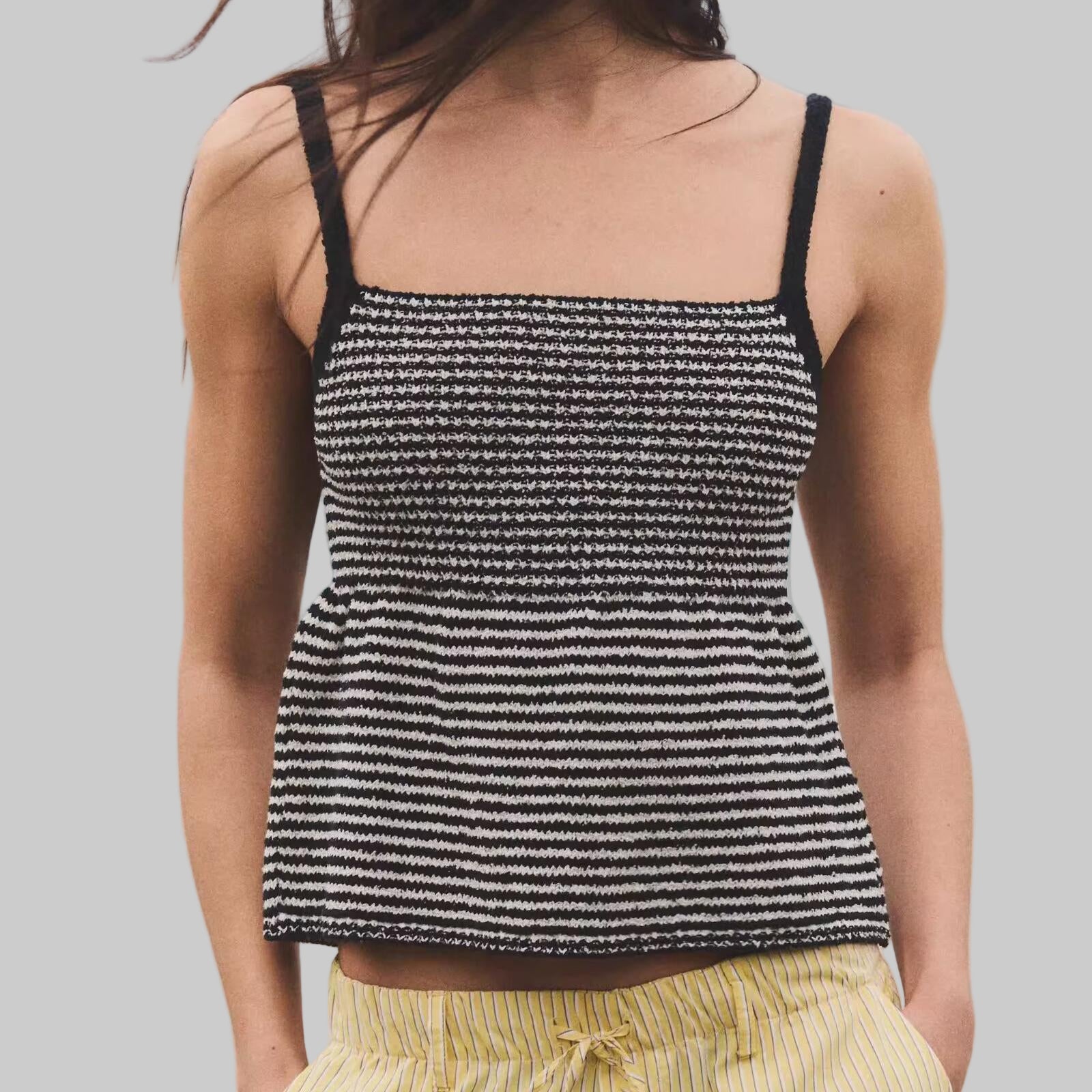 Striped Knitted Spaghetti Strap Top