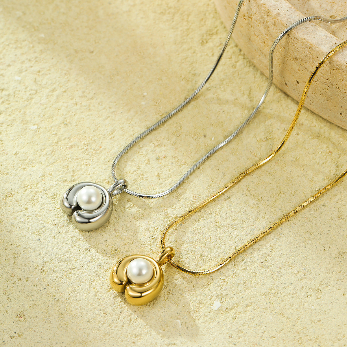 Pearl Embellished Stainless Steel Necklace