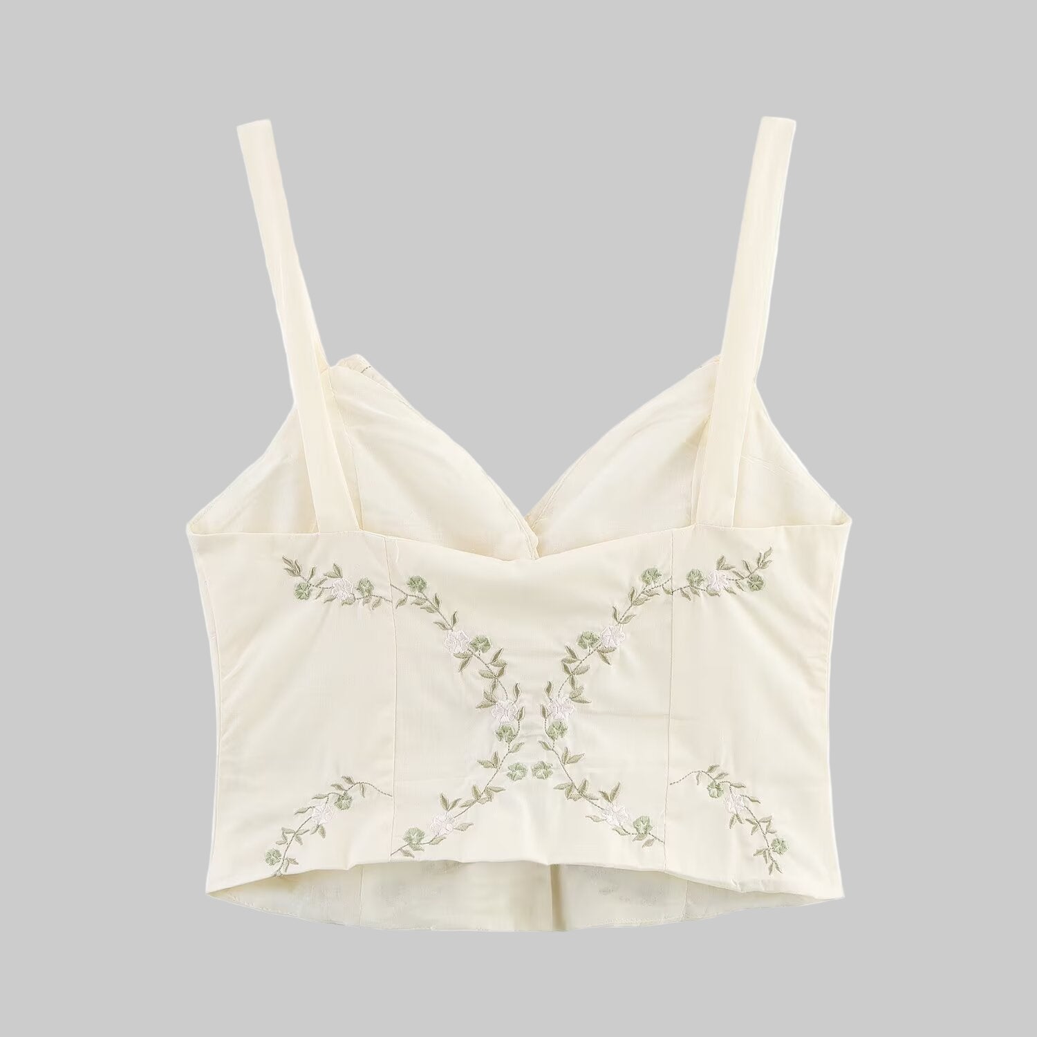 Embroidered Poplin V-neck Short Top