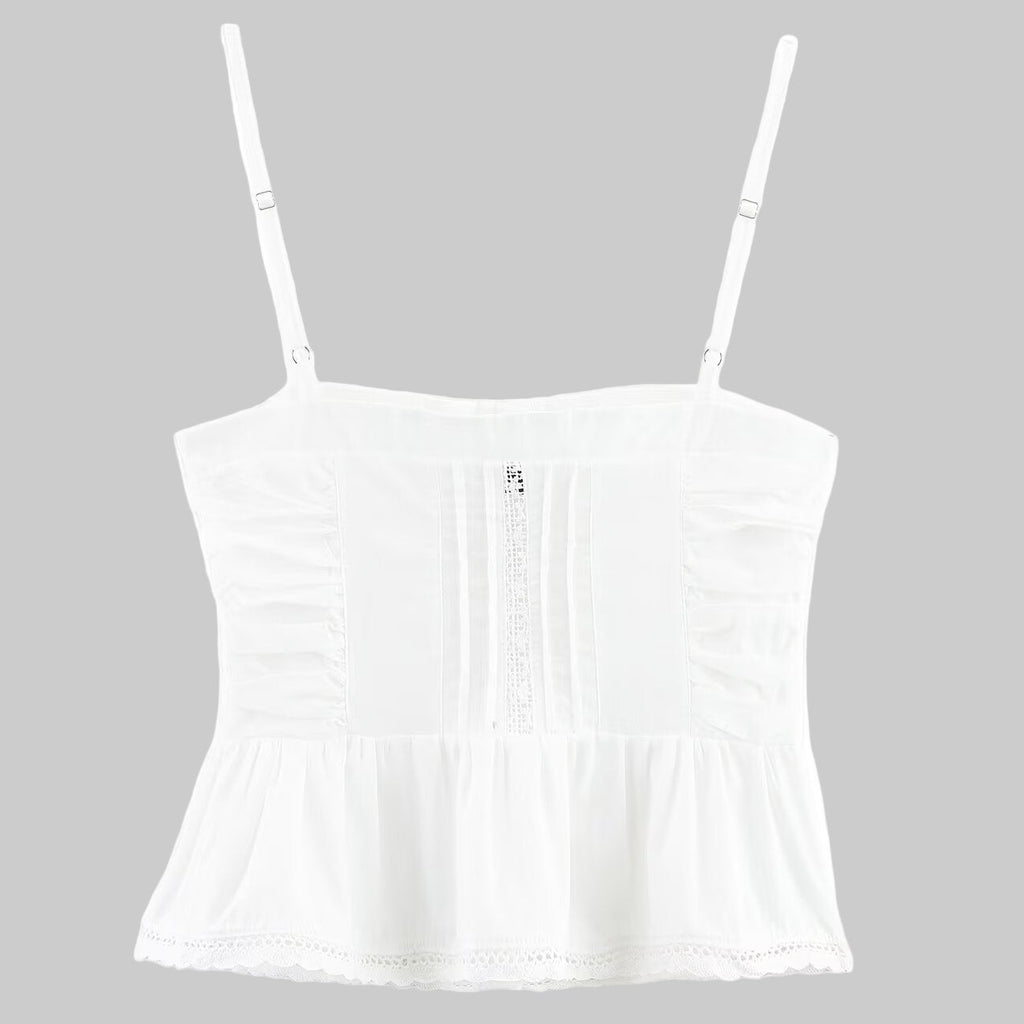 French Lace Embroidered Pleated Sling Top
