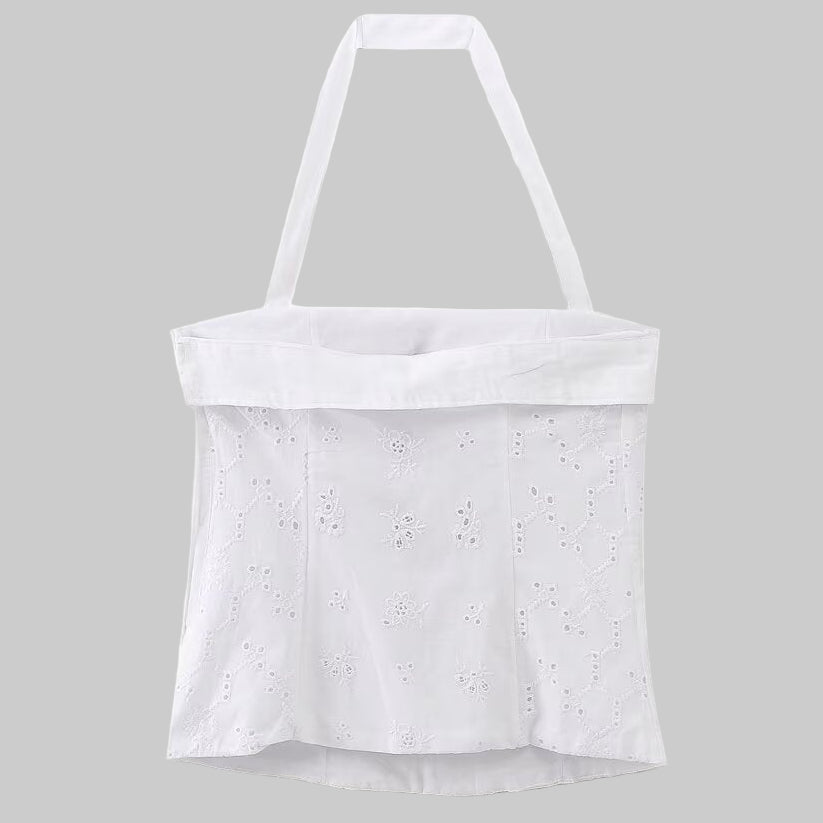 Embroidered Halter Poplin Top