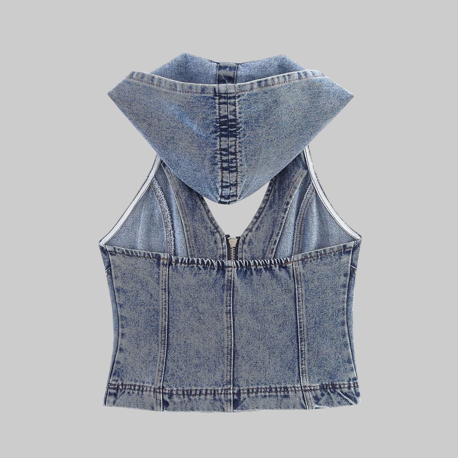 Hooded Denim Slim Fit Zipper Vest Top