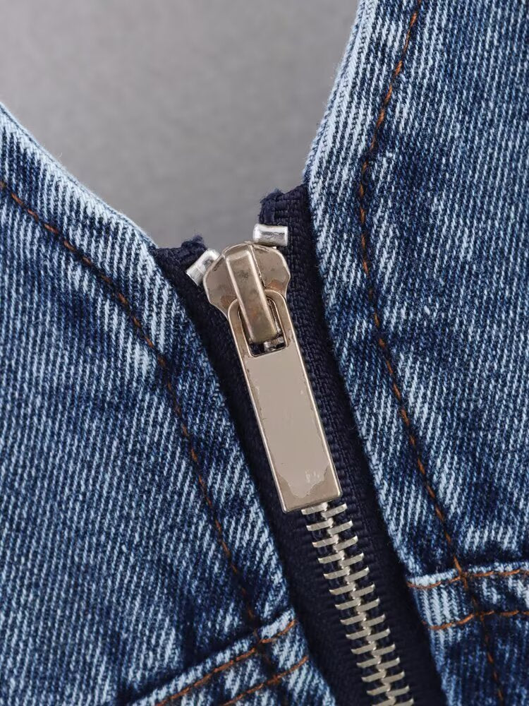 Hooded Denim Slim Fit Zipper Vest Top