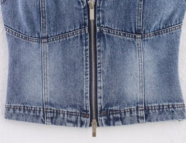 Hooded Denim Slim Fit Zipper Vest Top