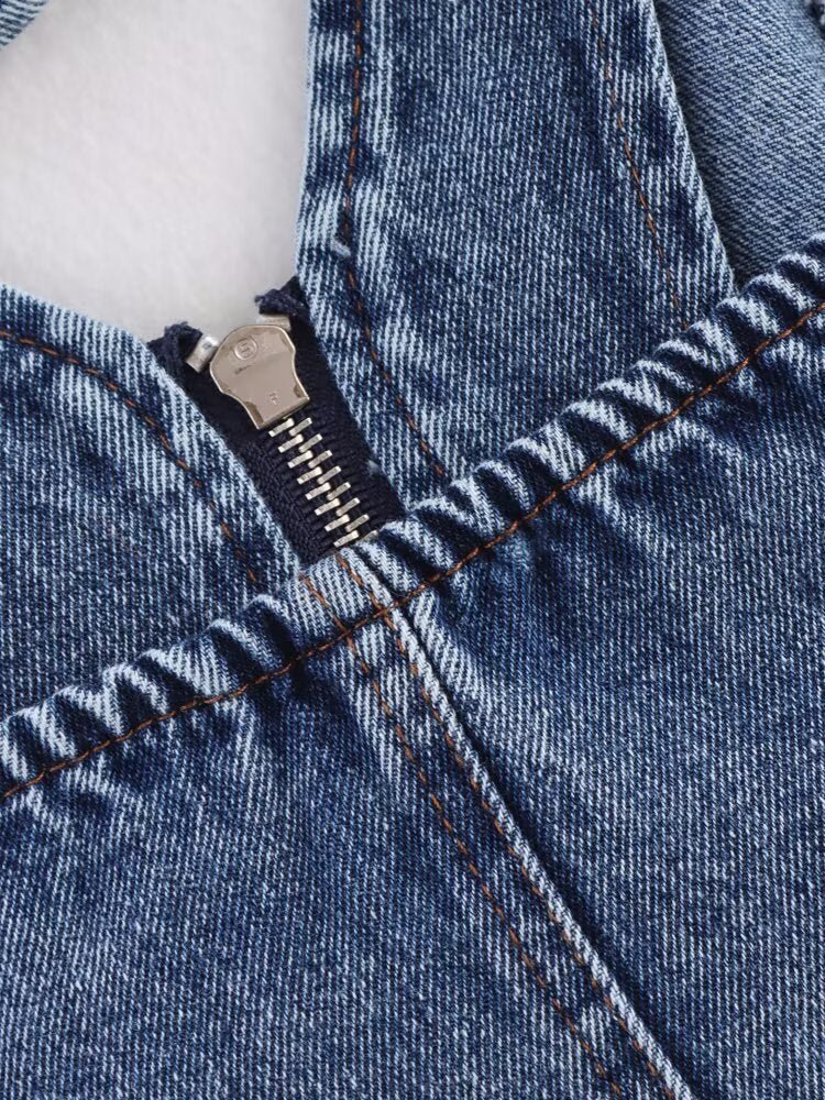 Hooded Denim Slim Fit Zipper Vest Top