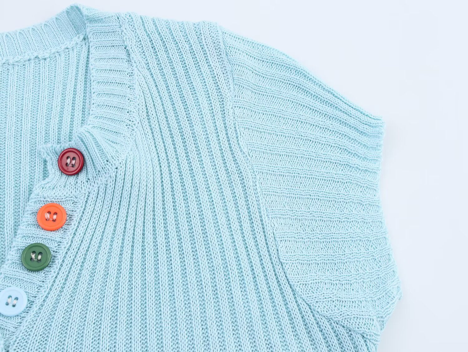 Colorful Button Short Sleeve Sweater