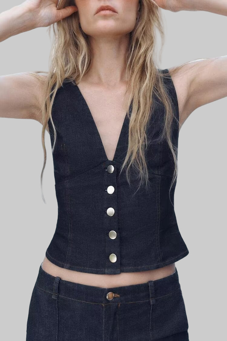Slim Fit Denim Short Vest Top