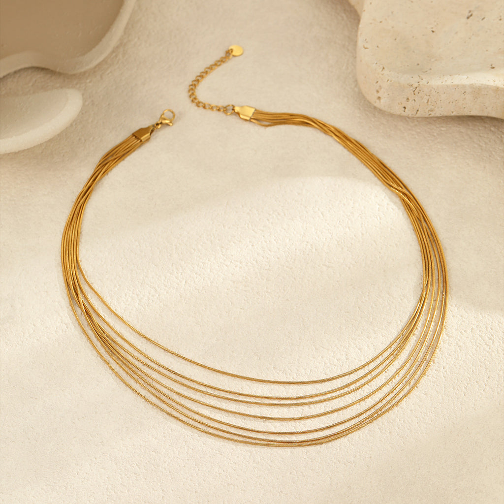 Multi Layer Twin Clavicle Chain Stainless Steel Lux Titanium Steel Necklace