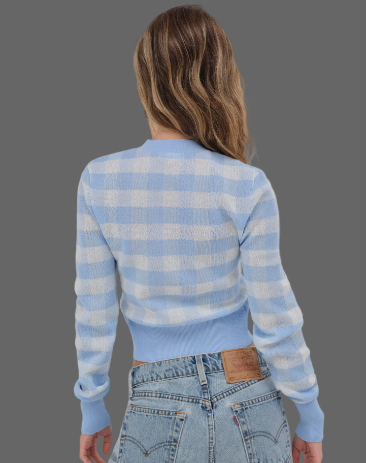 French Plaid Short Knitted Cardigan