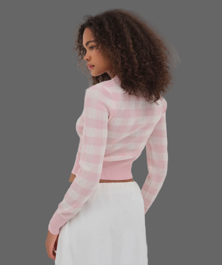 French Plaid Short Knitted Cardigan