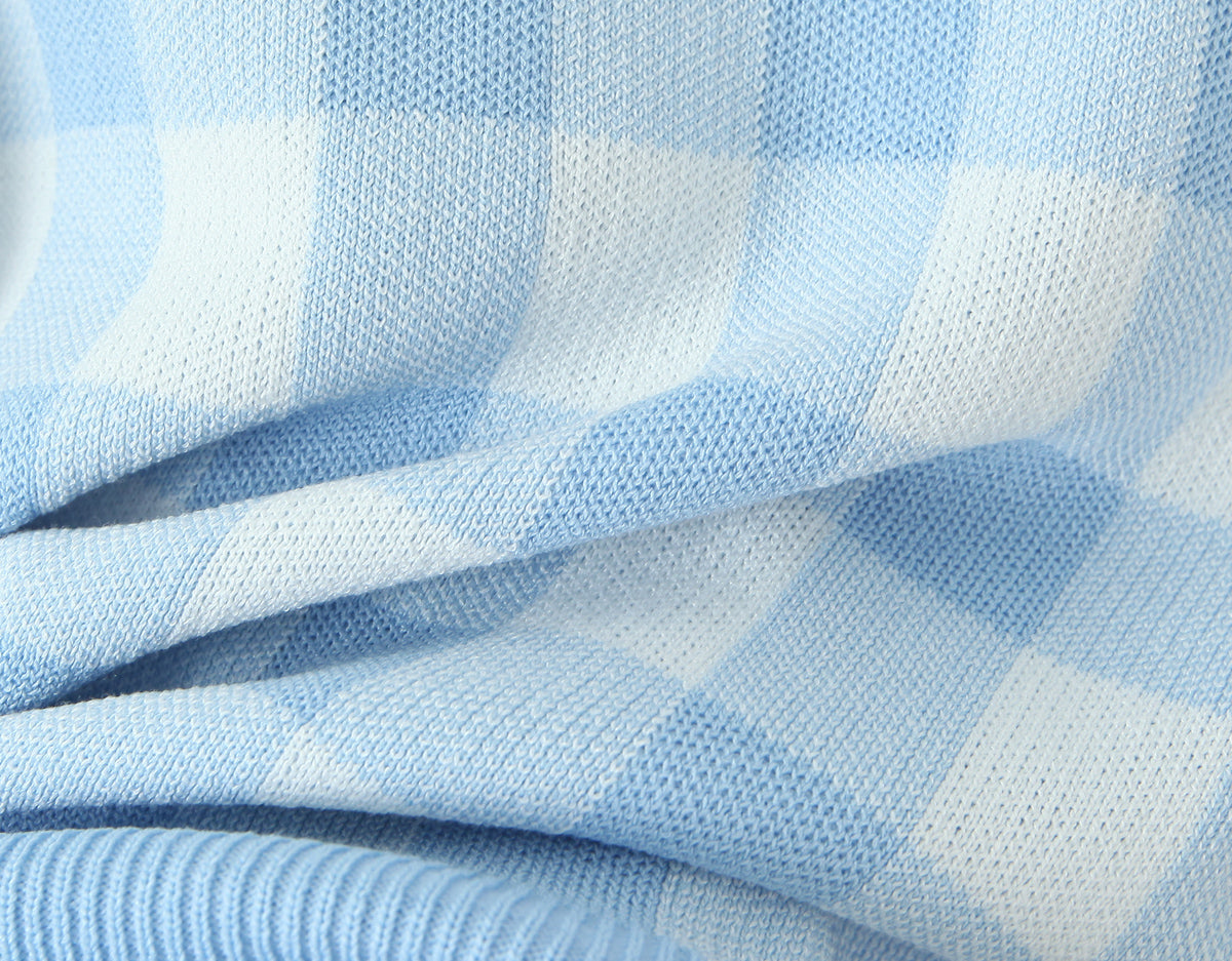 French Plaid Short Knitted Cardigan