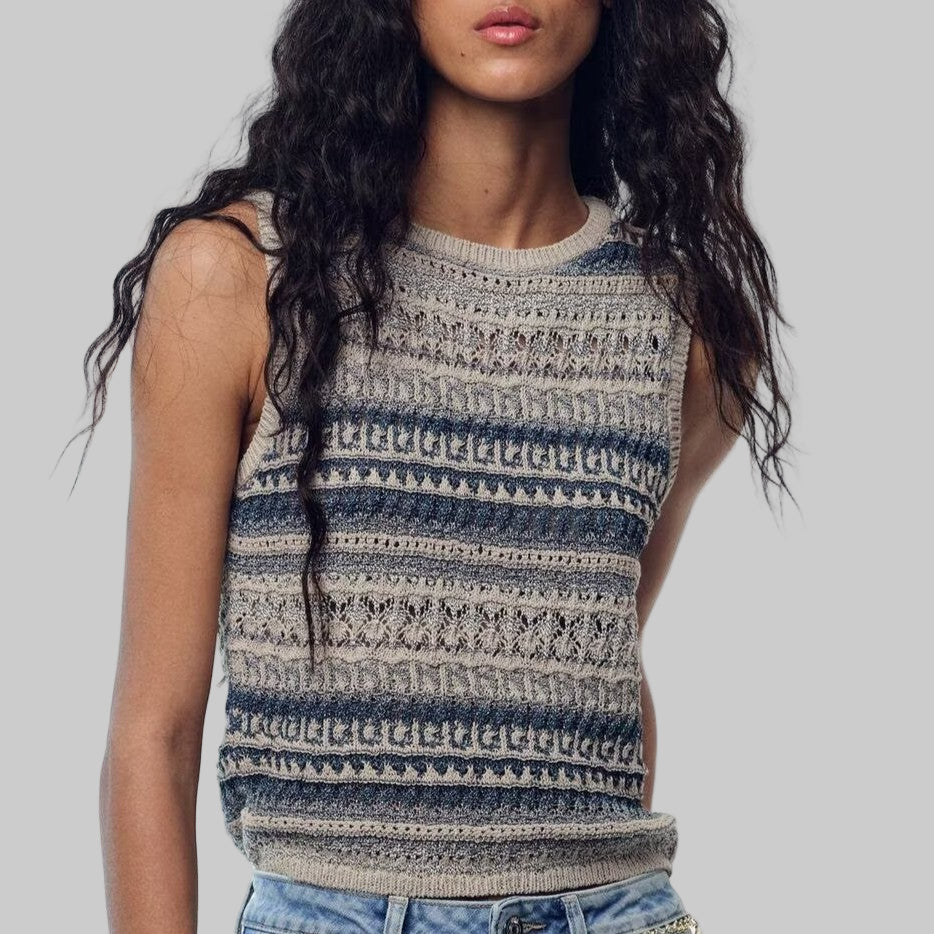 Striped Texture Knitted Sleeveless Vest Top