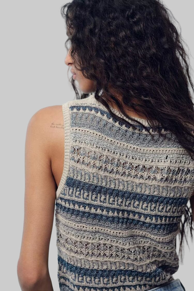 Striped Texture Knitted Sleeveless Vest Top