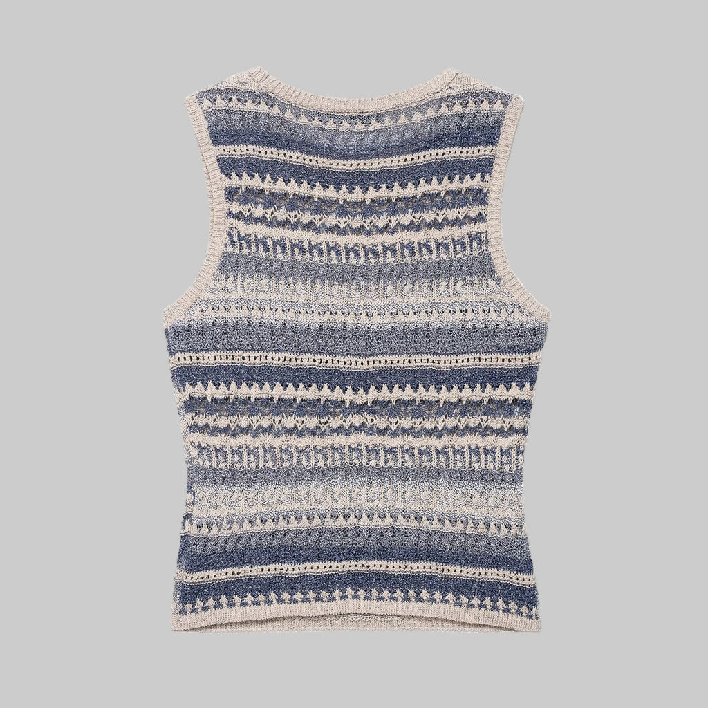 Striped Texture Knitted Sleeveless Vest Top