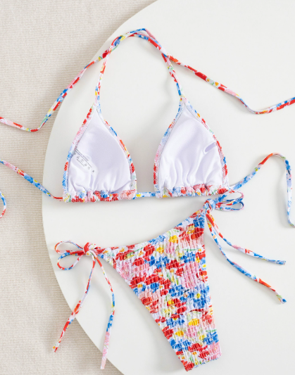 Sexy Smocking Halter Lace-up Bikini