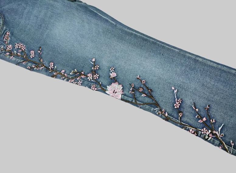 Retro High Waist Embroidery Bootcut Jeans