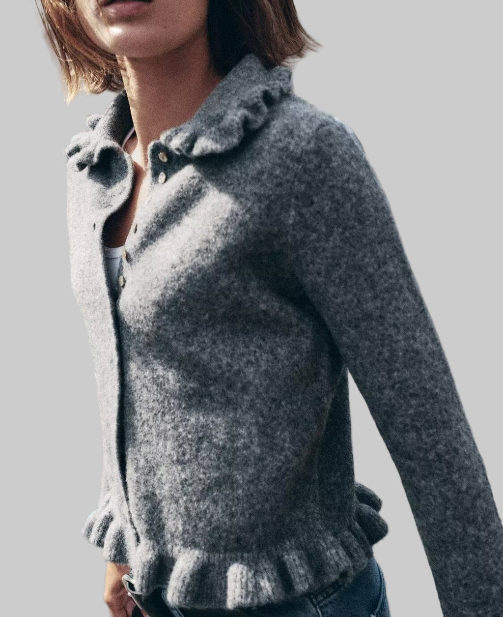 Ruffled Collar Knitwear Cardigan