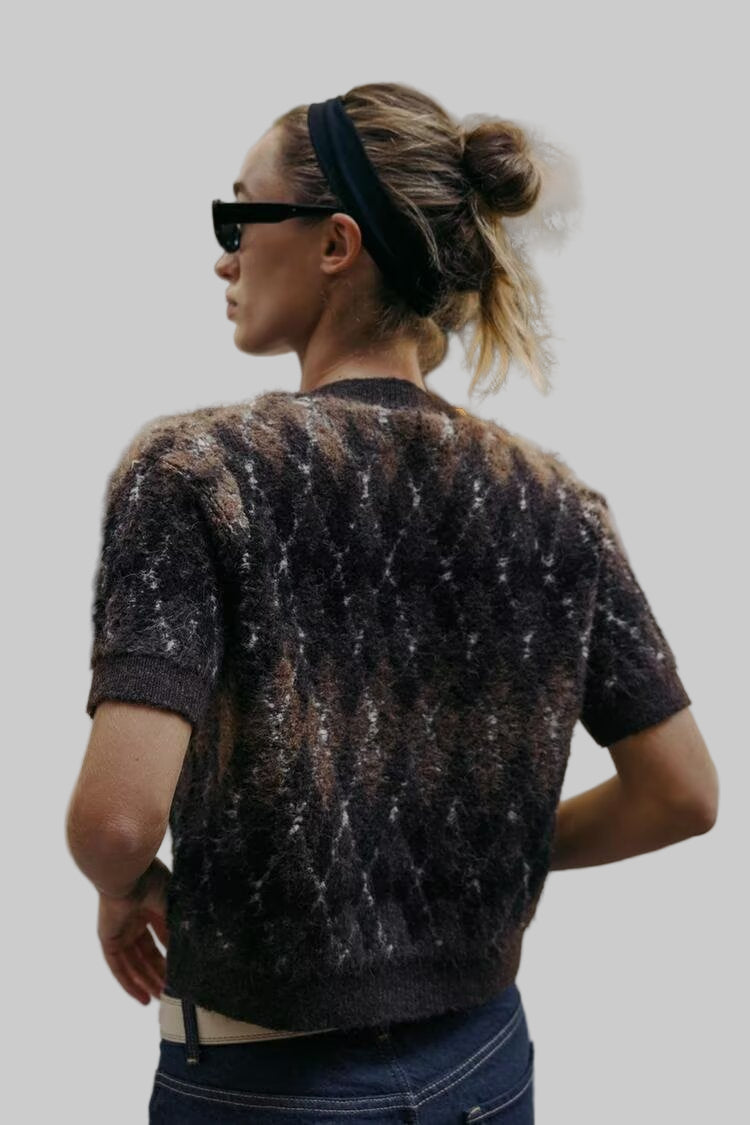 Diamond Pattern Short Sleeve Knitted Cardigan