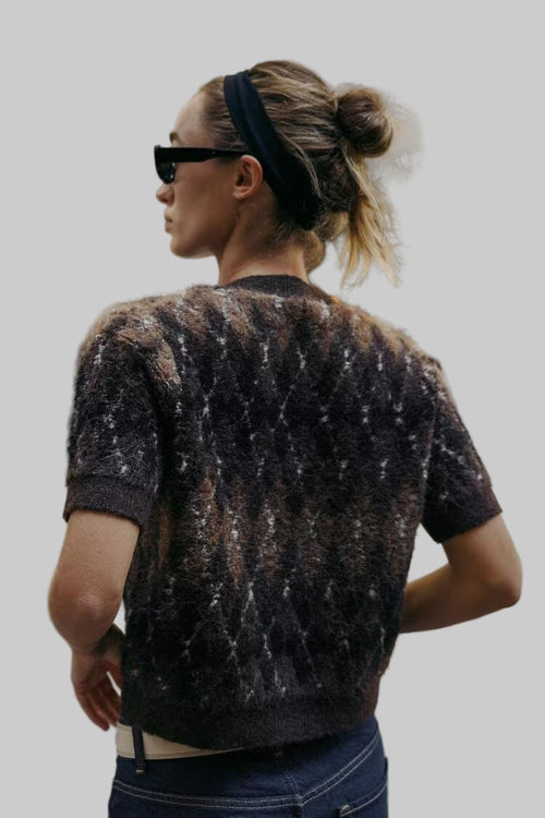 Diamond Pattern Short Sleeve Knitted Cardigan