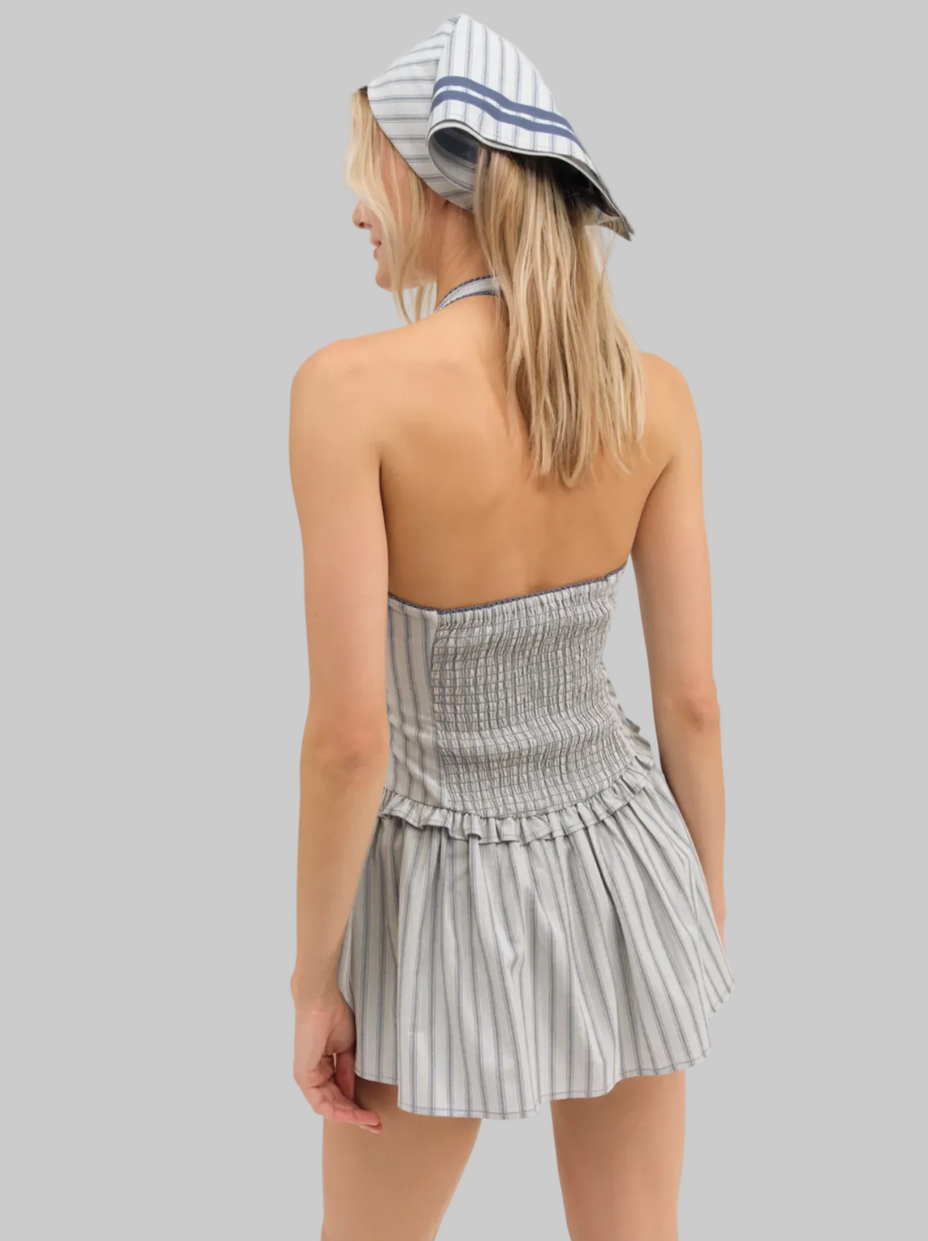 Vintage Stripe Printed Bow Halter Dress - Tamra.Shop.Social