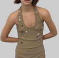 Sequince Button Rib Halter Top