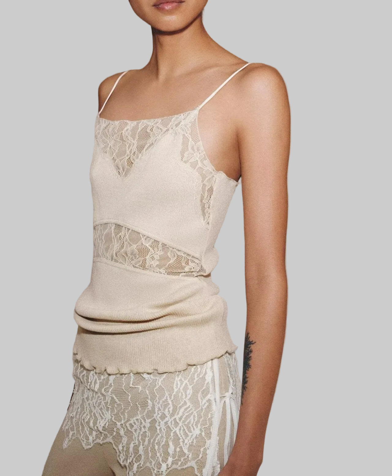 Straight Collar Lace Splicing Sling Top