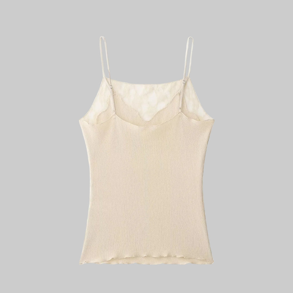 Straight Collar Lace Splicing Sling Top