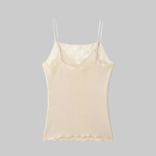Straight Collar Lace Splicing Sling Top