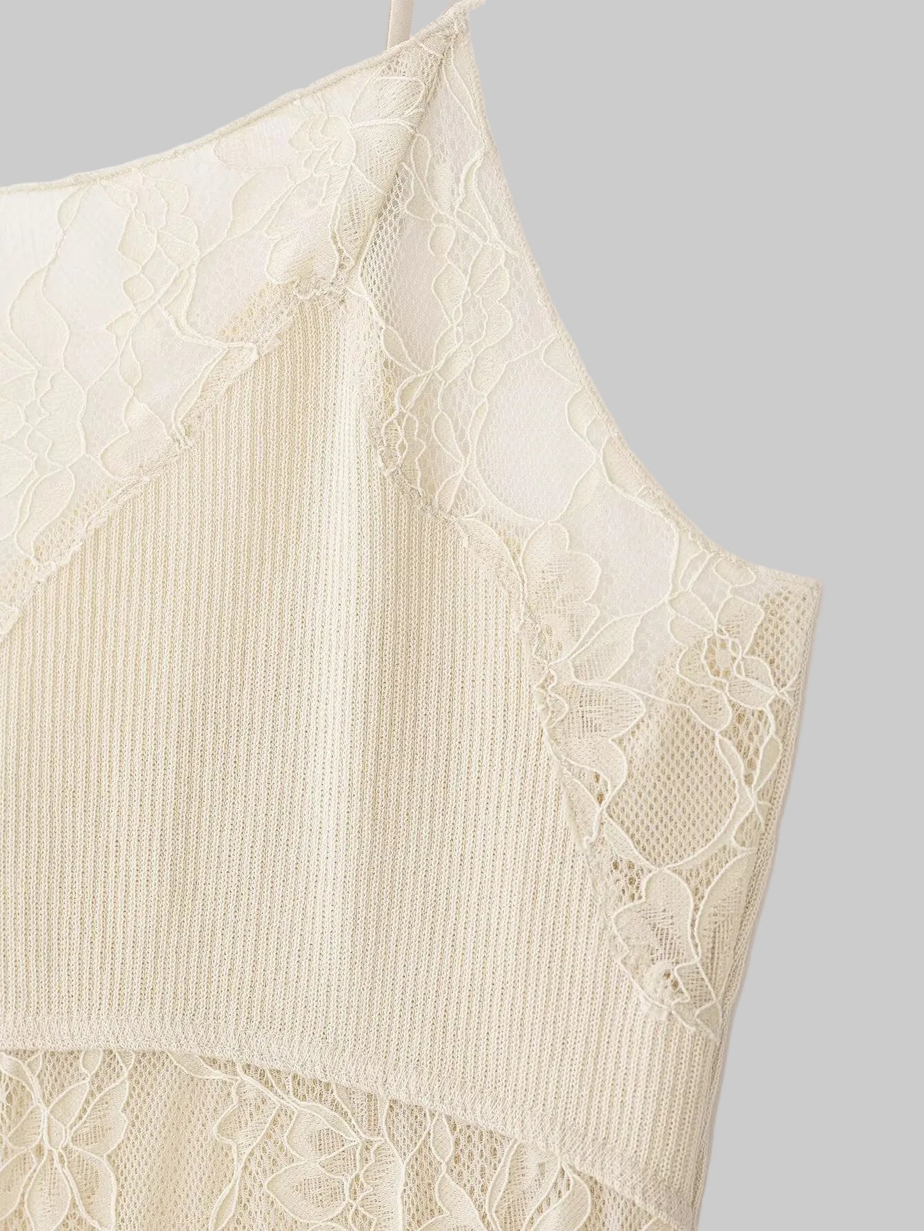 Straight Collar Lace Splicing Sling Top