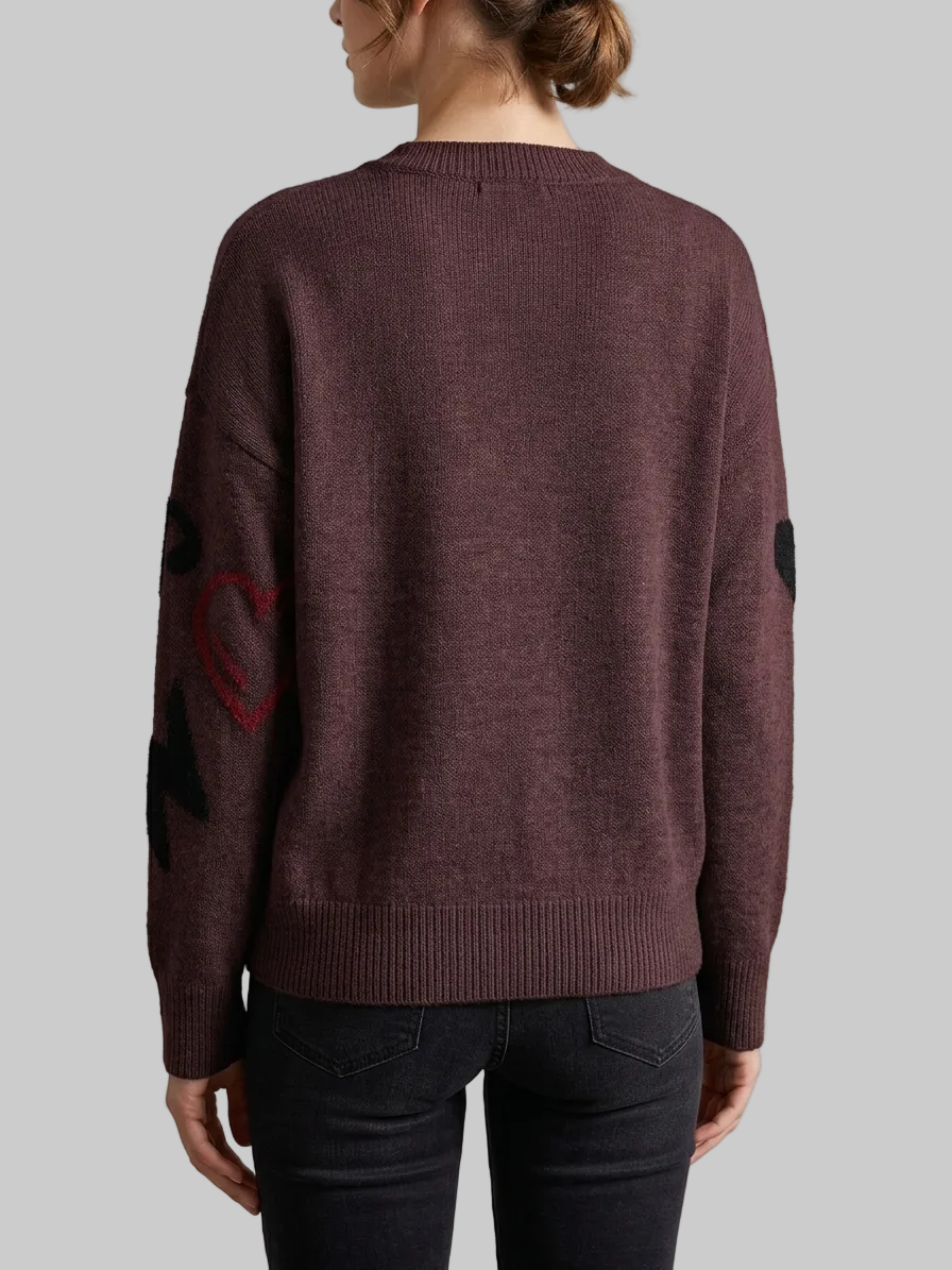 Knitted Long Sleeve Love Jacquard Sweater