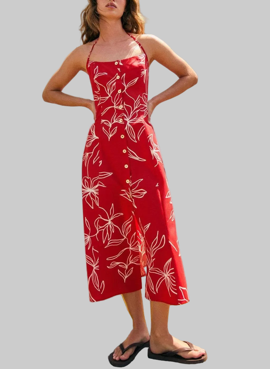 Aloha Print Poplin Midi Dress