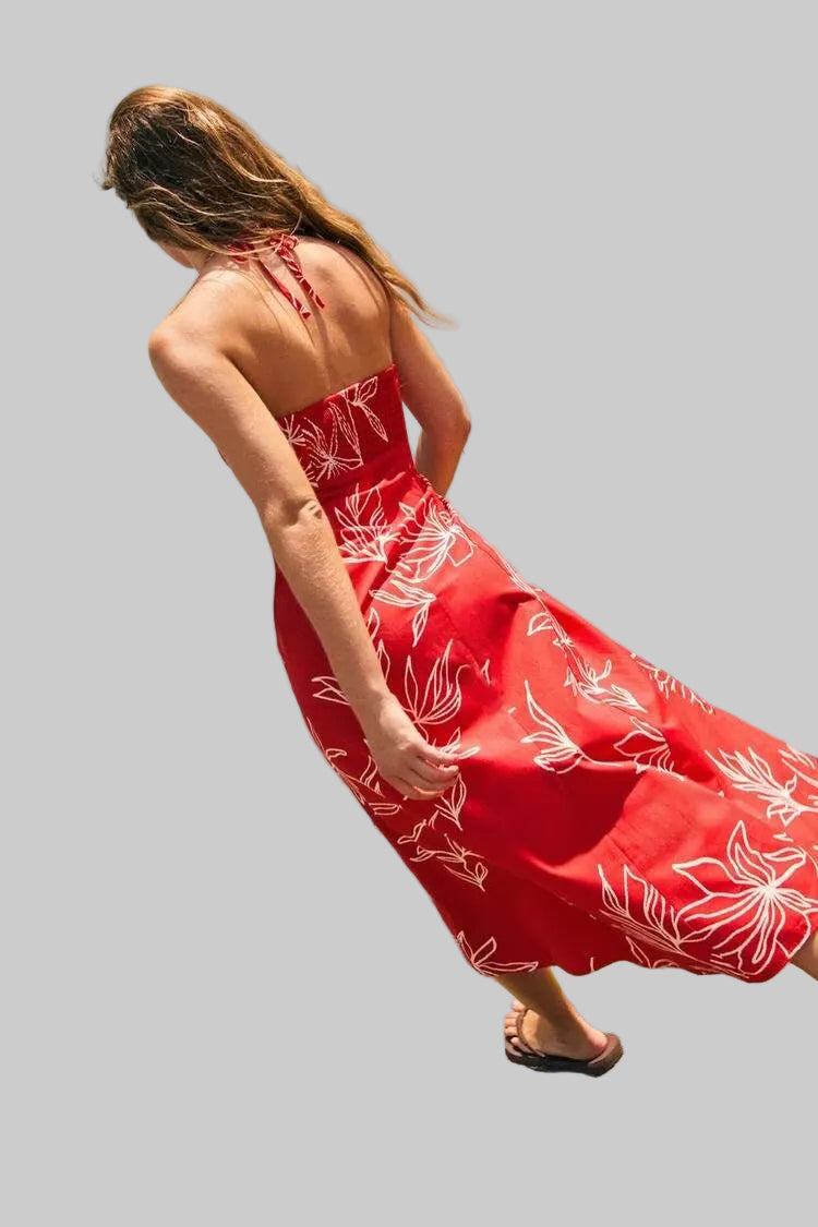 Aloha Print Poplin Midi Dress