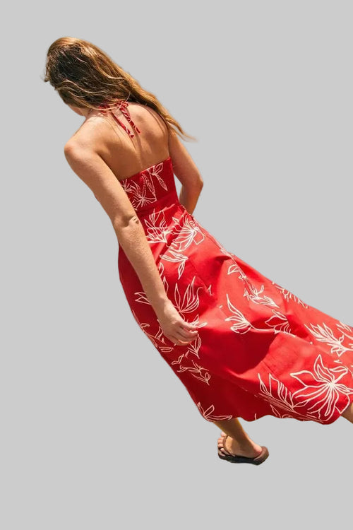 Aloha Print Poplin Midi Dress