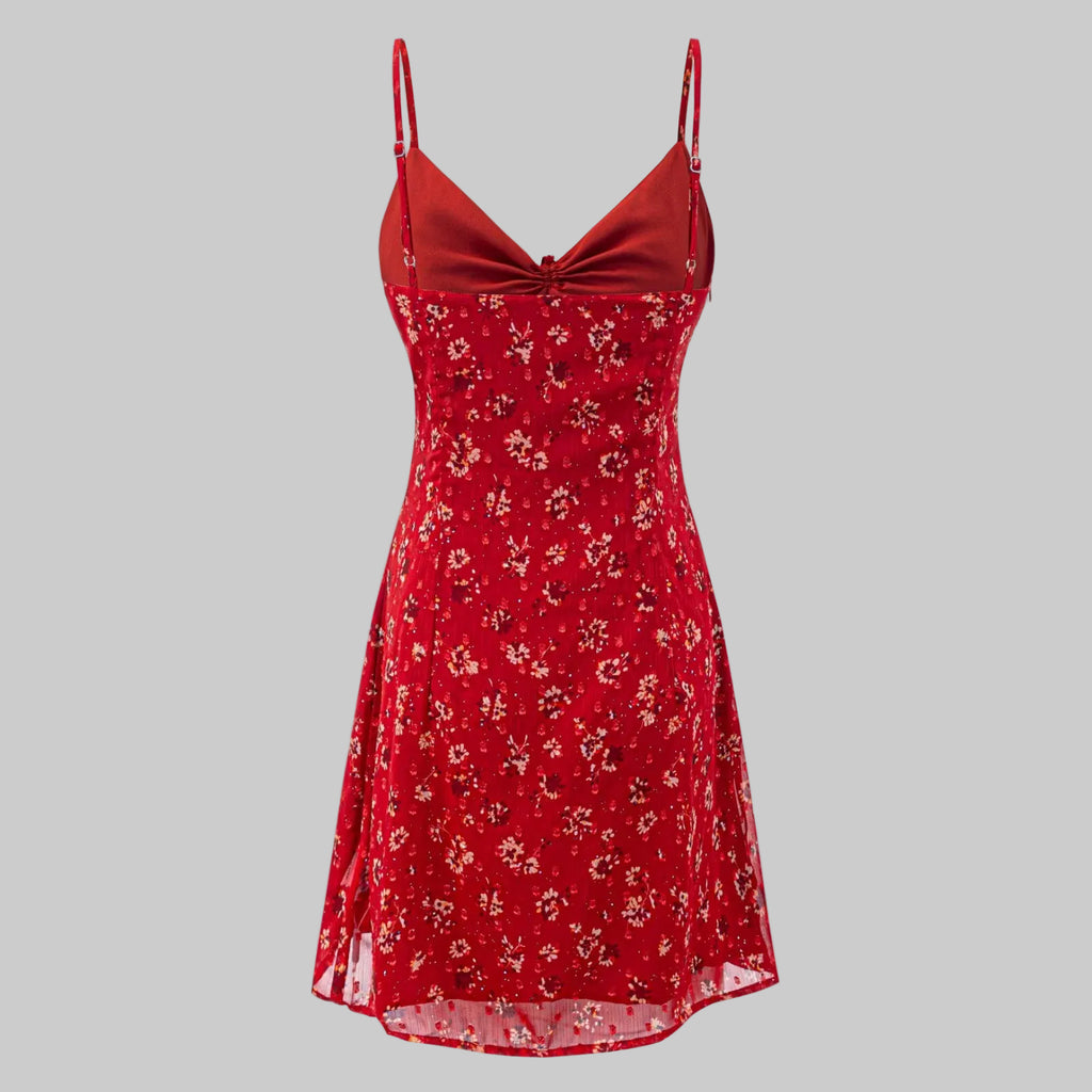 Red Print Strap Dress