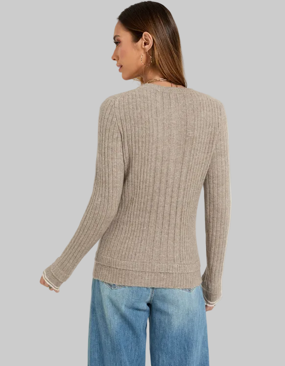 Long Sleeve Slim Fit Buttoned Sunken Stripe Idle Sweater
