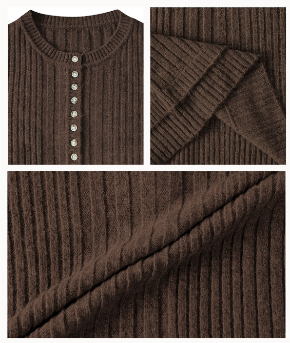 Long Sleeve Slim Fit Buttoned Sunken Stripe Idle Sweater